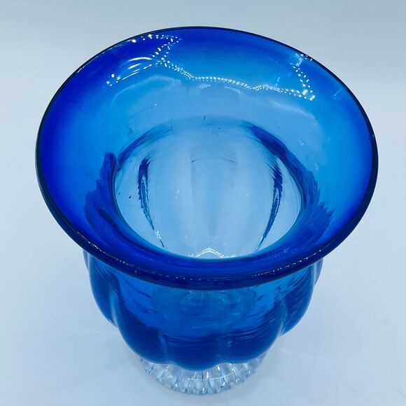 Vintage Cobalt Blue Flared Opening Glass Vase Hurricane Candle Holder Pedestal - Picture 3 of 9